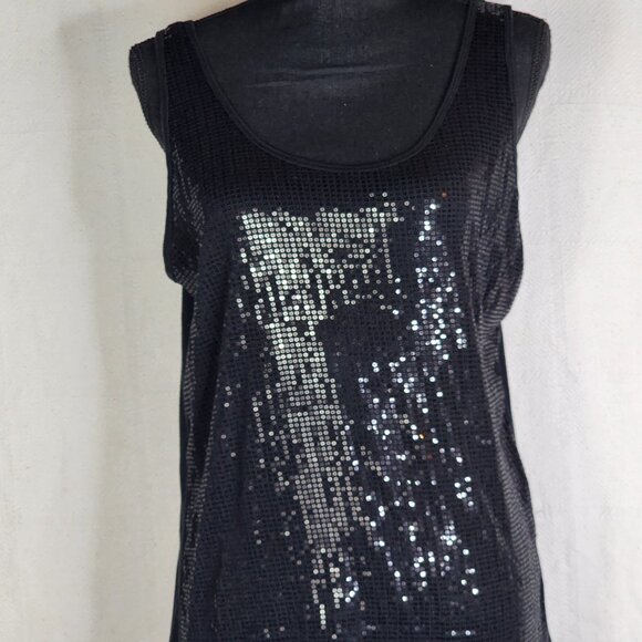 Lane Bryant Black Sparkle Sequin Front Cotton Modal Back Dressy Tank Size 14/16 - Picture 3 of 16